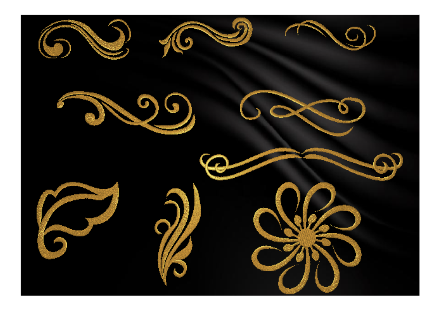 Design Elements Machine Embroidery Bundle | Swoosh and Swirl Decorative Designs | 9 Individual Embroidery Elements | Multiple Sizes Each (0871)