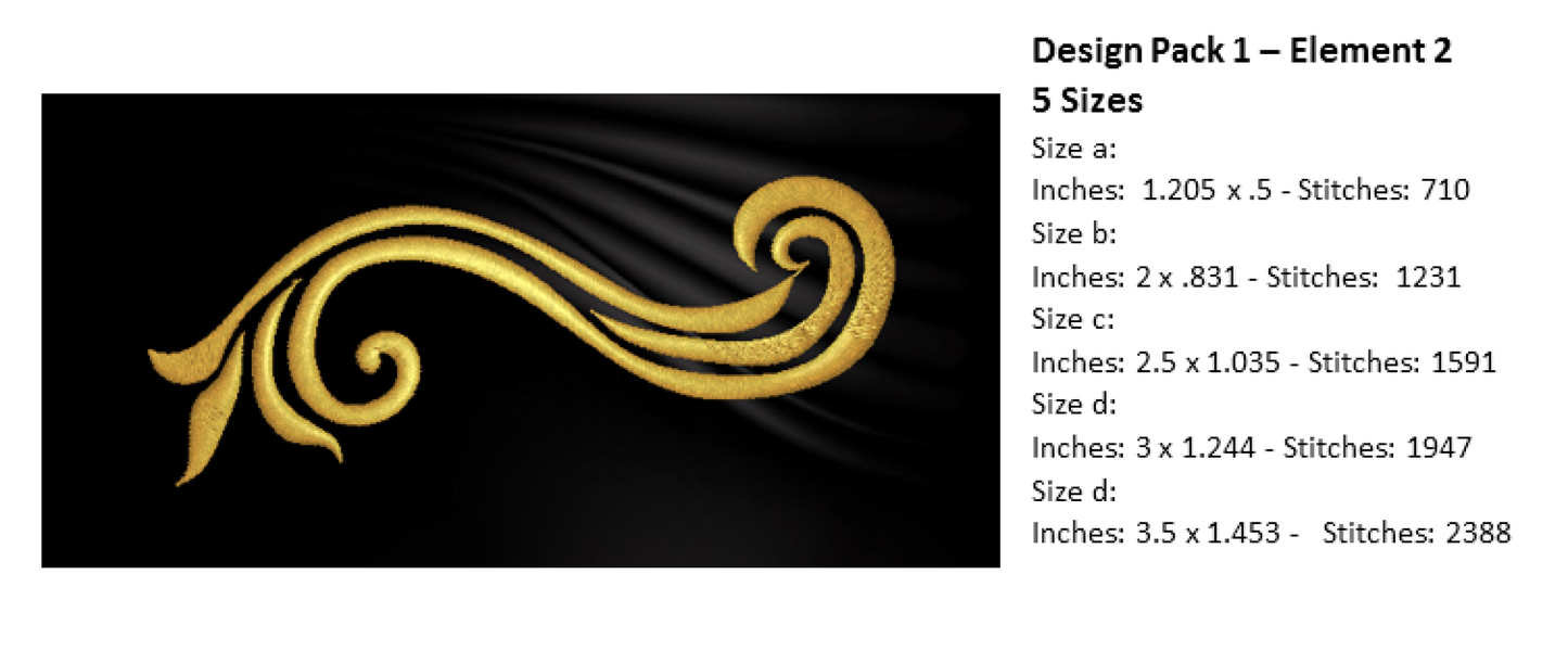 Design Elements Machine Embroidery Bundle | Swoosh and Swirl Decorative Designs | 9 Individual Embroidery Elements | Multiple Sizes Each (0871)