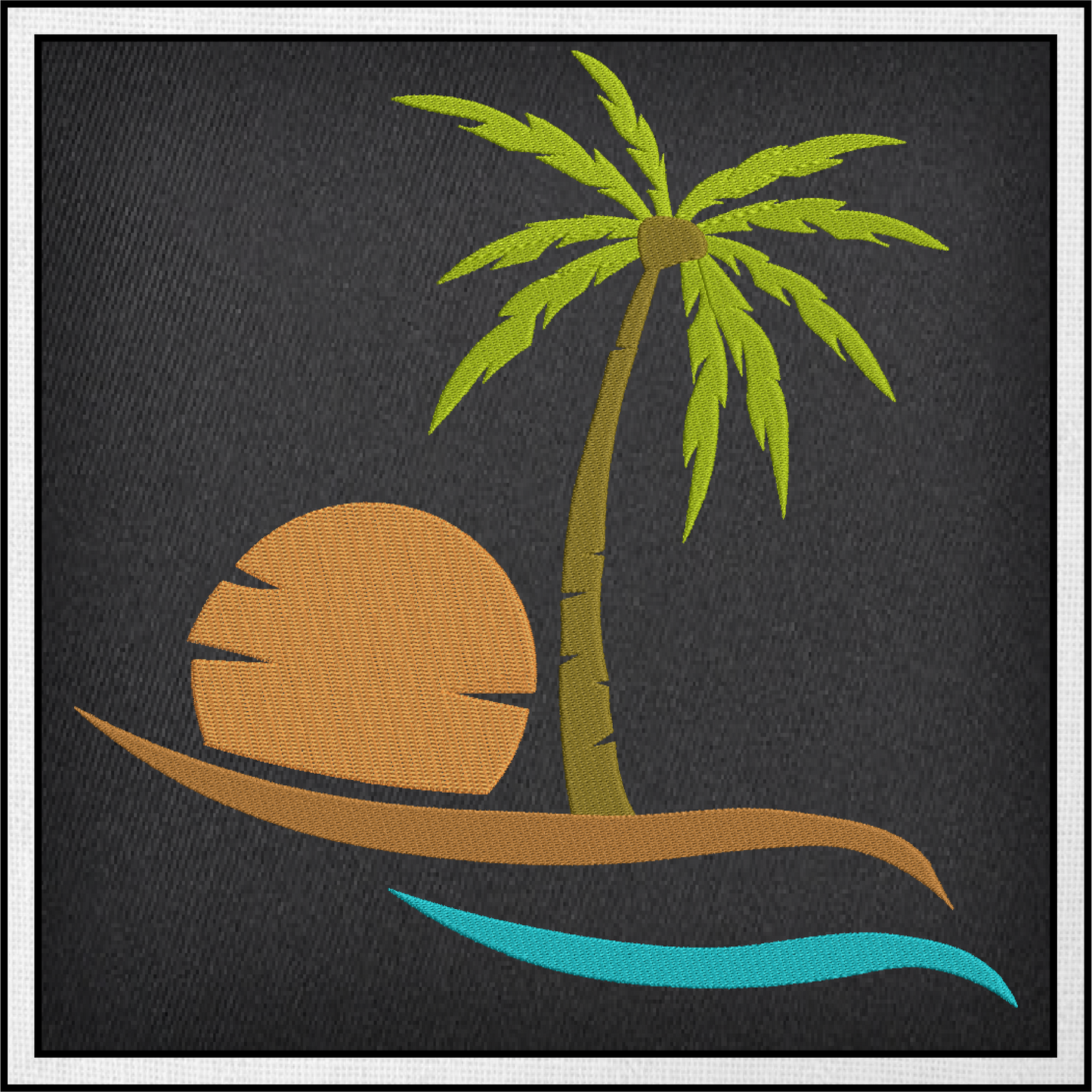 Tropical Island Machine Embroidery Design – Palm Tree & Sunset Patterns, 8 Sizes (0538)