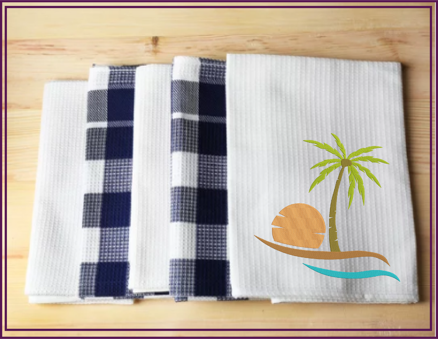 Tropical Island Machine Embroidery Design – Palm Tree & Sunset Patterns, 8 Sizes (0538)
