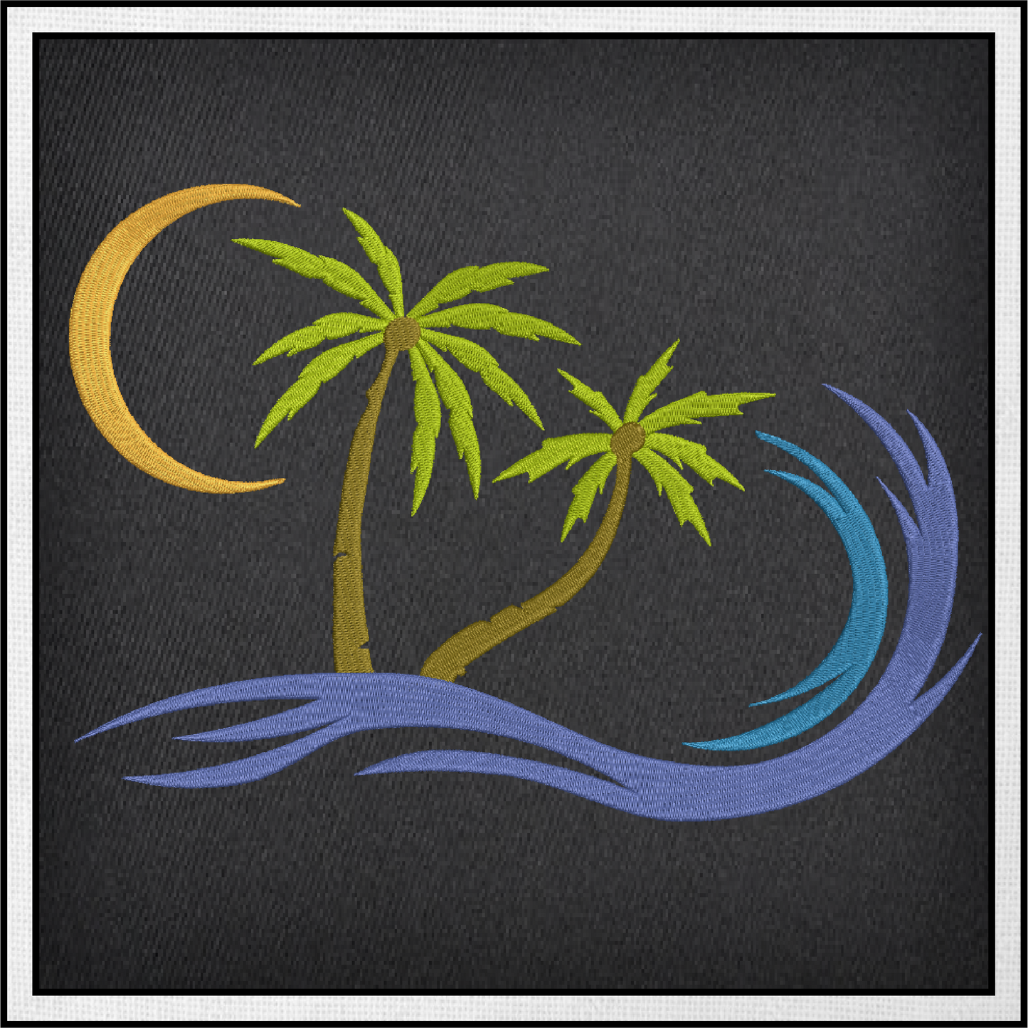 Tropical Island Machine Embroidery Design – Palm Tree & Sunset Patterns, 8 Sizes (0539)