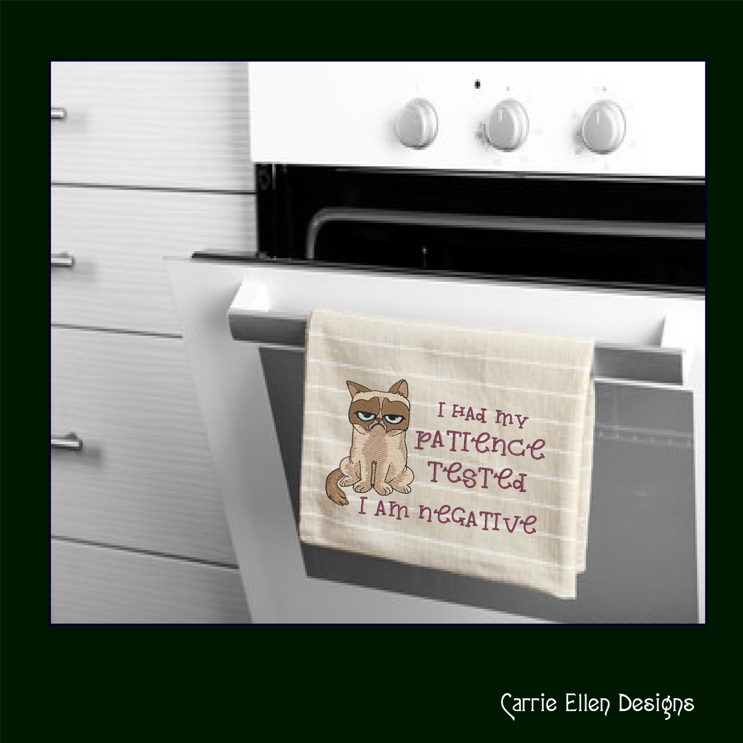 Grumpy Cat Machine Embroidery Design – Patience Tested Negative Sarcastic Funny Quote – 6 Sizes (1193)