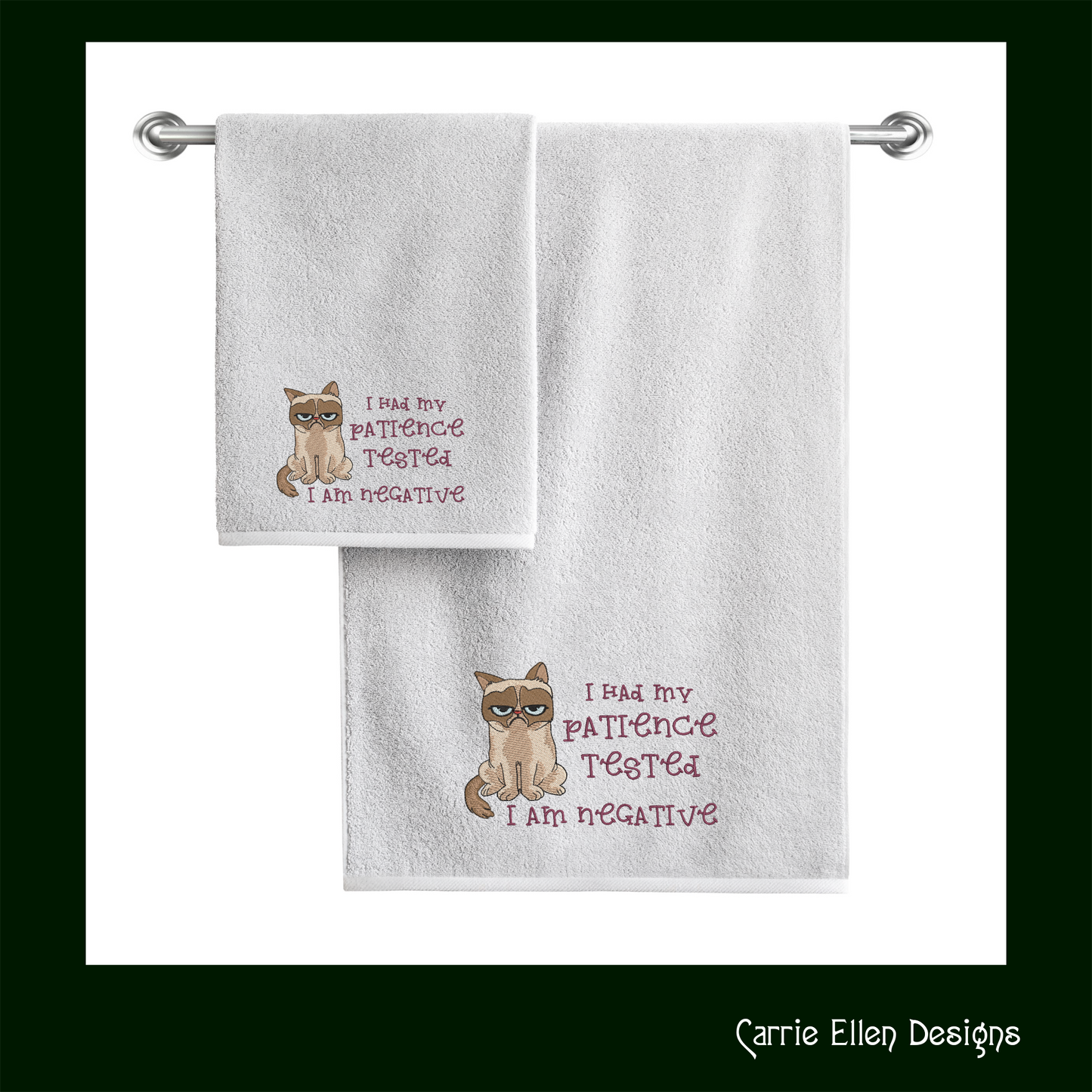 Grumpy Cat Machine Embroidery Design – Patience Tested Negative Sarcastic Funny Quote – 6 Sizes (1193)