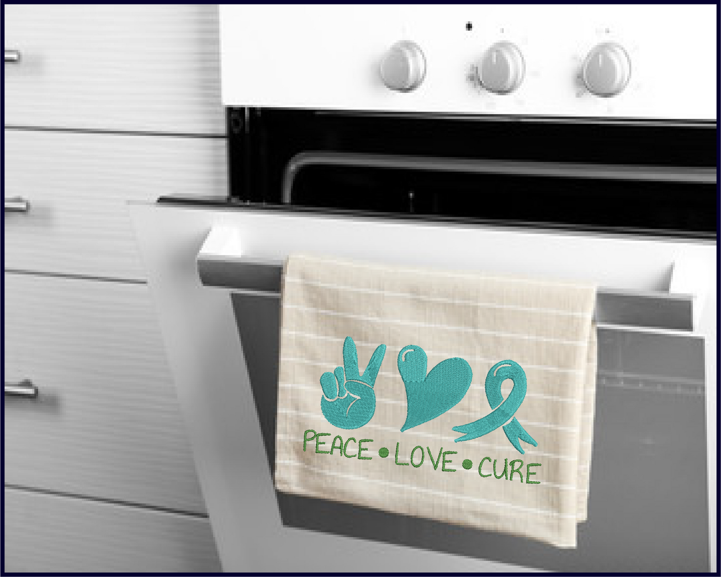 Peace Love Cure Machine Embroidery Design | Cancer Awareness Embroidery | Breast & Ovarian Cancer Support | 6 Sizes (0734)