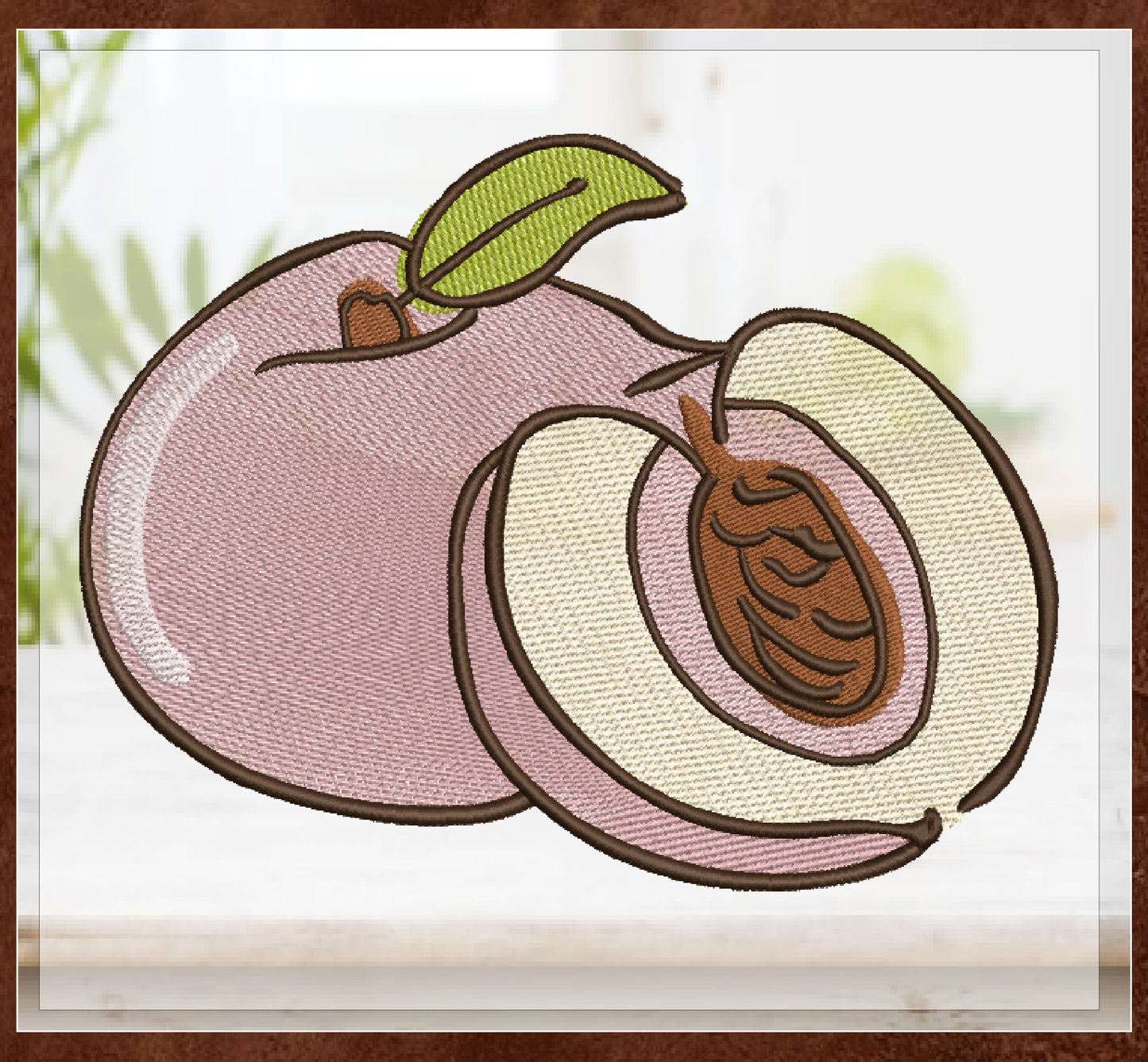 Fresh Peaches Machine Embroidery Design | Summer Fruit Embroidery | Orchard Fruits Design | 8 Sizes (0965)