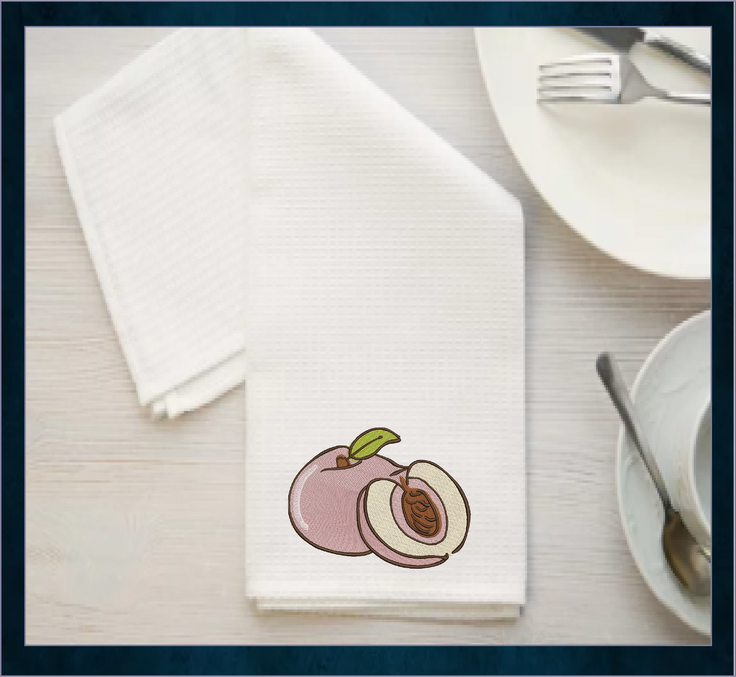 Fresh Peaches Machine Embroidery Design | Summer Fruit Embroidery | Orchard Fruits Design | 8 Sizes (0965)