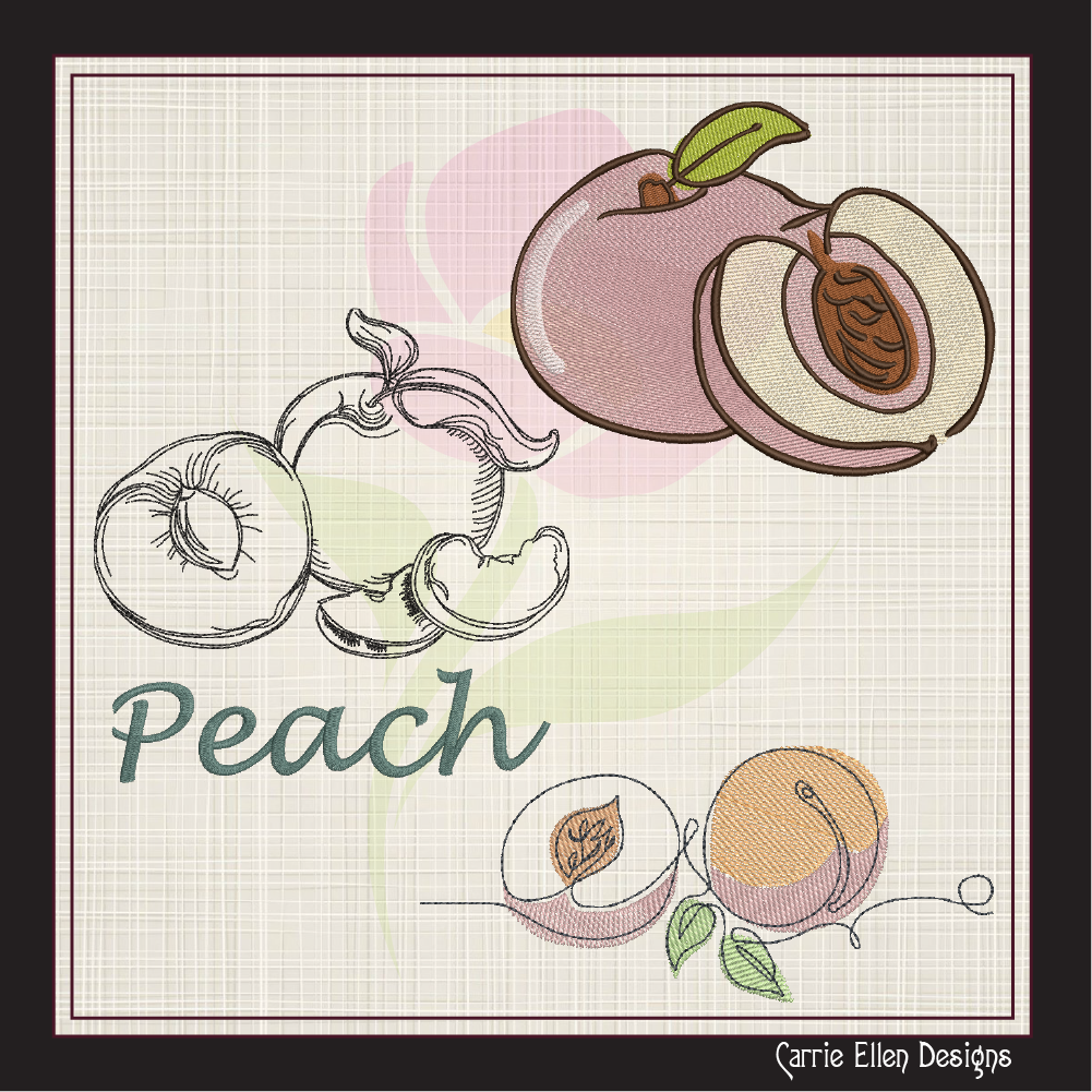 Fresh Peaches Machine Embroidery Design Bundle | Summer Fruit Embroidery | Orchard Fruits Design | 3 Designs, 8 Sizes Each (0966)
