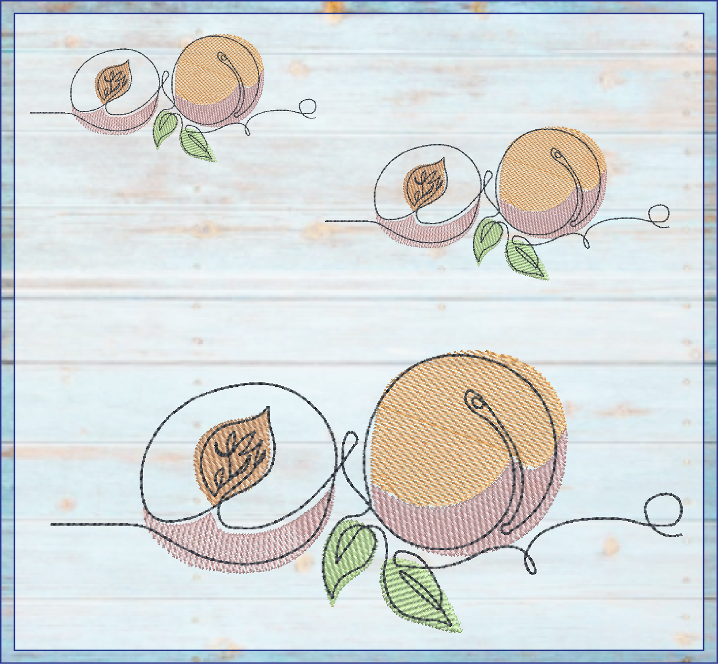 Fresh Peaches Machine Embroidery Outline Design | Summer Fruit Embroidery | Orchard Fruits Design | 8 Sizes (0964)