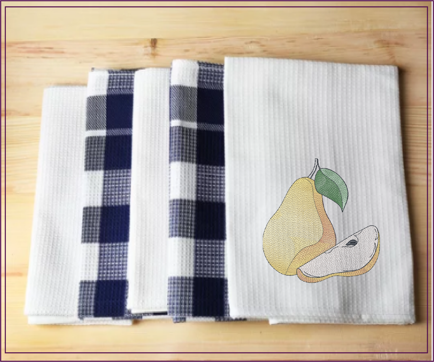Fresh Pears Machine Embroidery Design | Summer Fruit Embroidery | Orchard Fruits Design | 8 Sizes (0967)