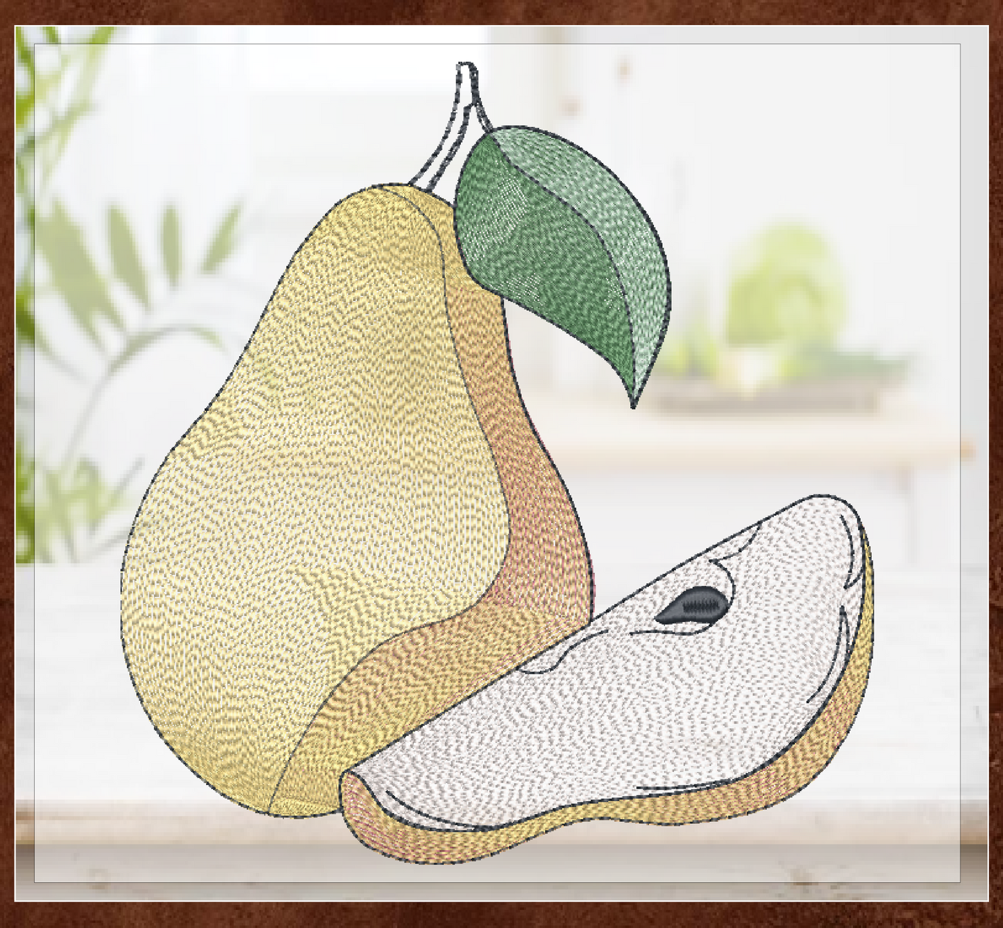 Fresh Pears Machine Embroidery Design | Summer Fruit Embroidery | Orchard Fruits Design | 8 Sizes (0967)