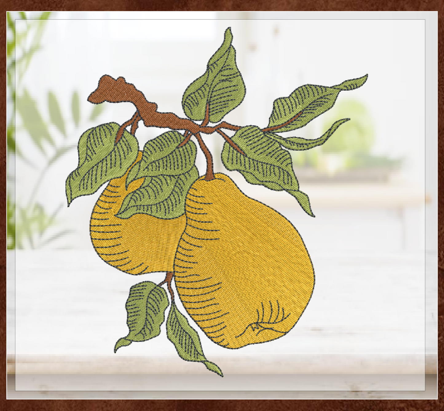 Fresh Pears Machine Embroidery Design | Summer Orchard Fruit Sketch | Farmhouse Kitchen Embroidery | 8 Sizes (0969)