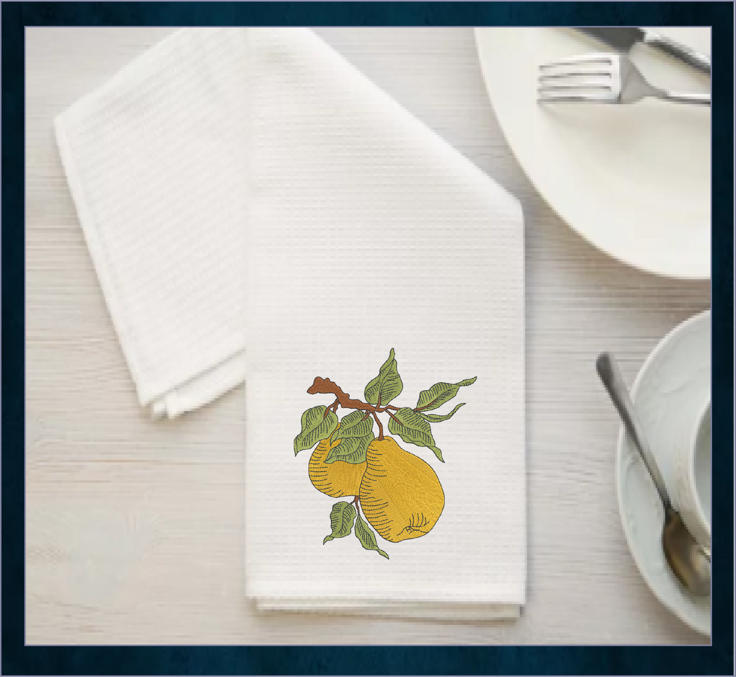 Fresh Pears Machine Embroidery Design | Summer Orchard Fruit Sketch | Farmhouse Kitchen Embroidery | 8 Sizes (0969)