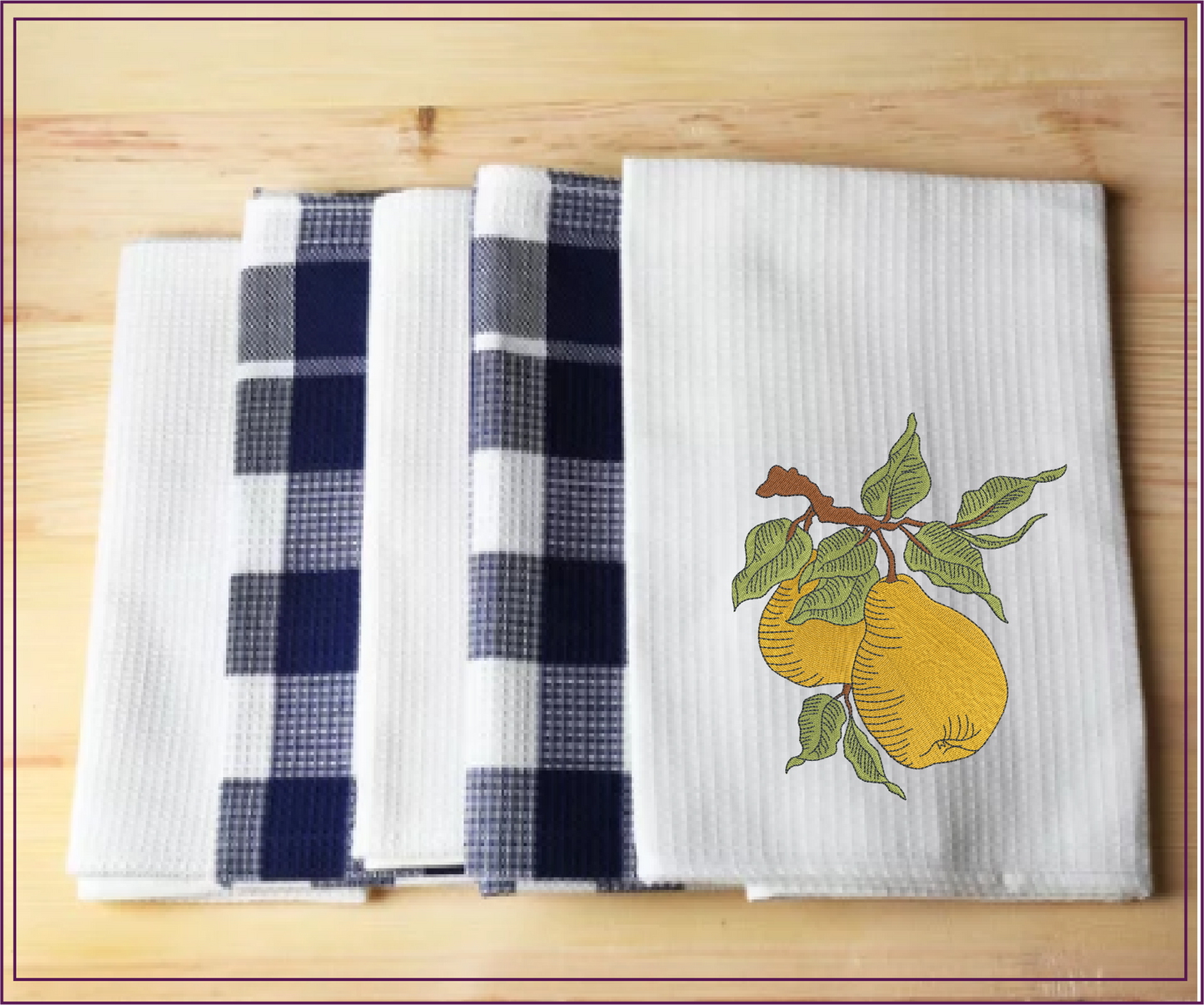 Fresh Pears Machine Embroidery Design | Summer Orchard Fruit Sketch | Farmhouse Kitchen Embroidery | 8 Sizes (0969)