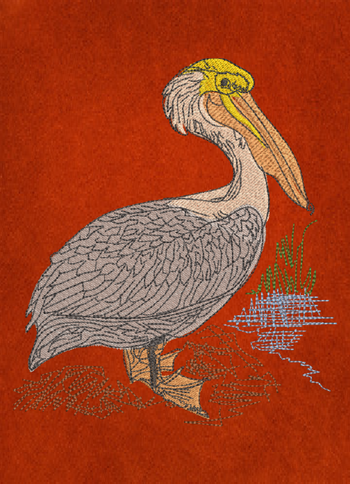 Pelican Machine Embroidery Design – Custom Audubon Bird Pattern, Instant Download, 10 Sizes (0613)