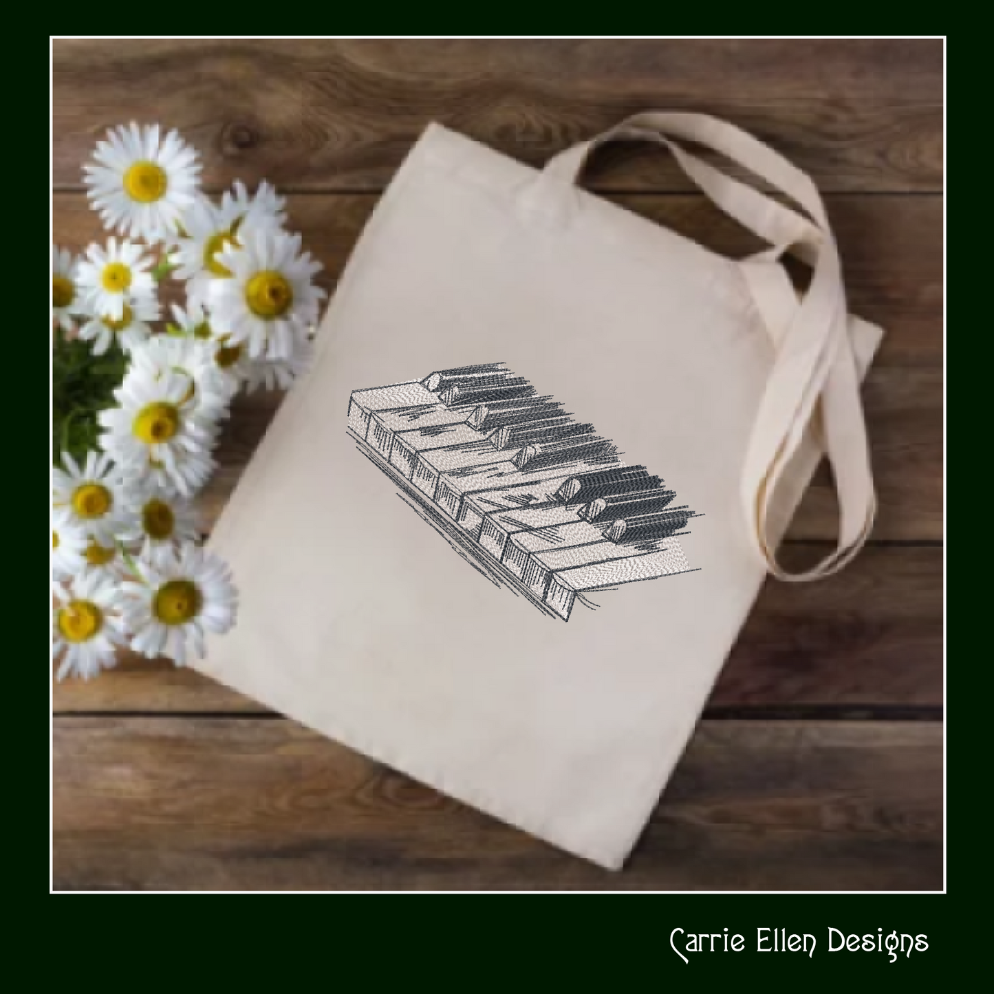 Piano Keyboard Machine Embroidery Design – Musical Instrument and Music Embroidery Pattern – 6 Sizes (1188)