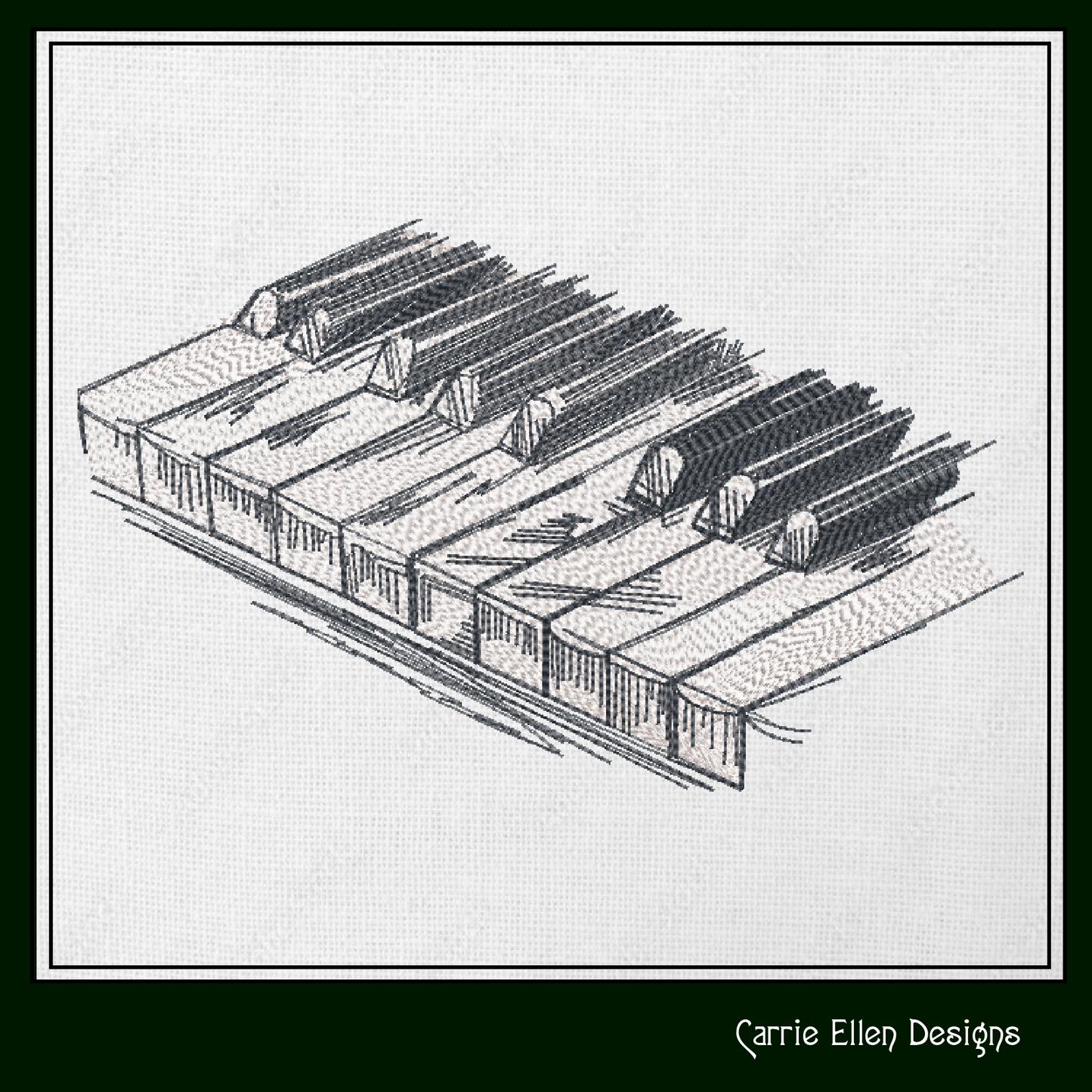 Piano Keyboard Machine Embroidery Design – Musical Instrument and Music Embroidery Pattern – 6 Sizes (1188)