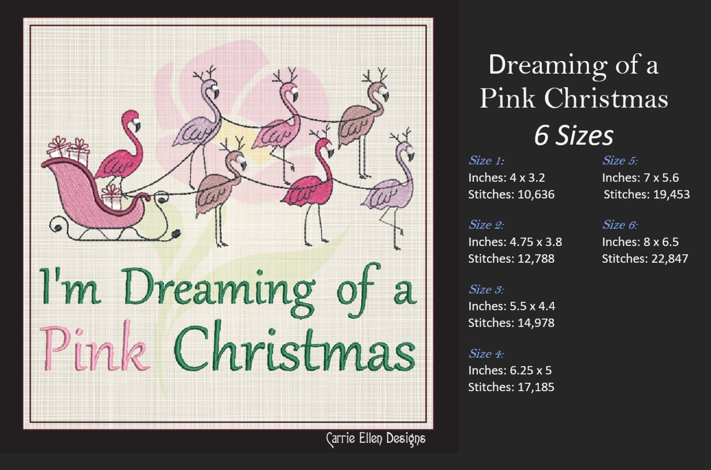 Dreaming of a Pink Christmas Machine Embroidery Design | Flamingo Holiday Saying | Tropical Christmas Embroidery | 6 Sizes (0862)