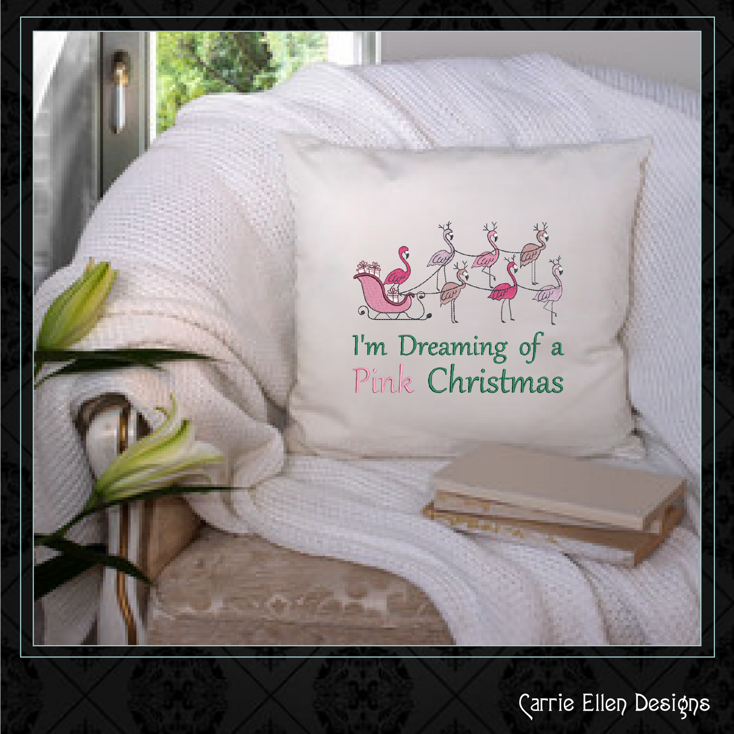Dreaming of a Pink Christmas Machine Embroidery Design | Flamingo Holiday Saying | Tropical Christmas Embroidery | 6 Sizes (0862)