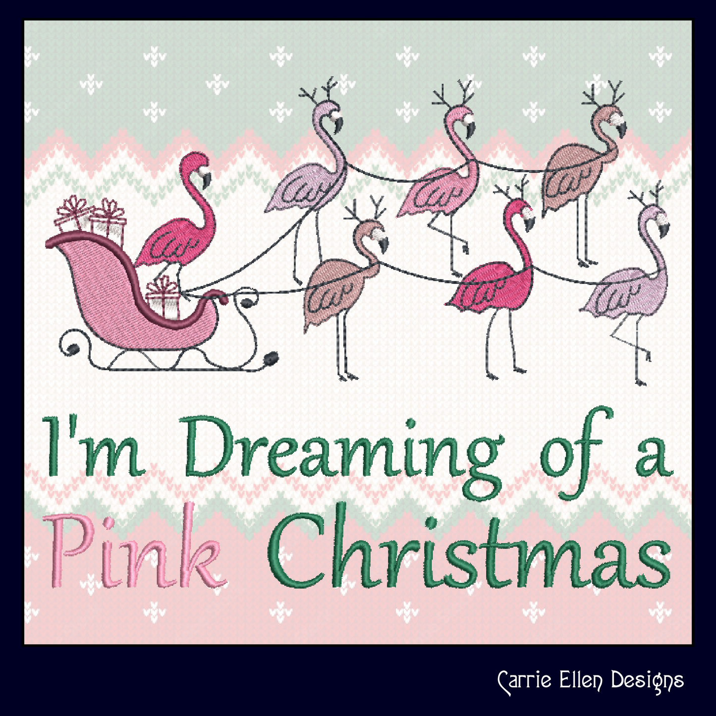 Dreaming of a Pink Christmas Machine Embroidery Design | Flamingo Holiday Saying | Tropical Christmas Embroidery | 6 Sizes (0862)