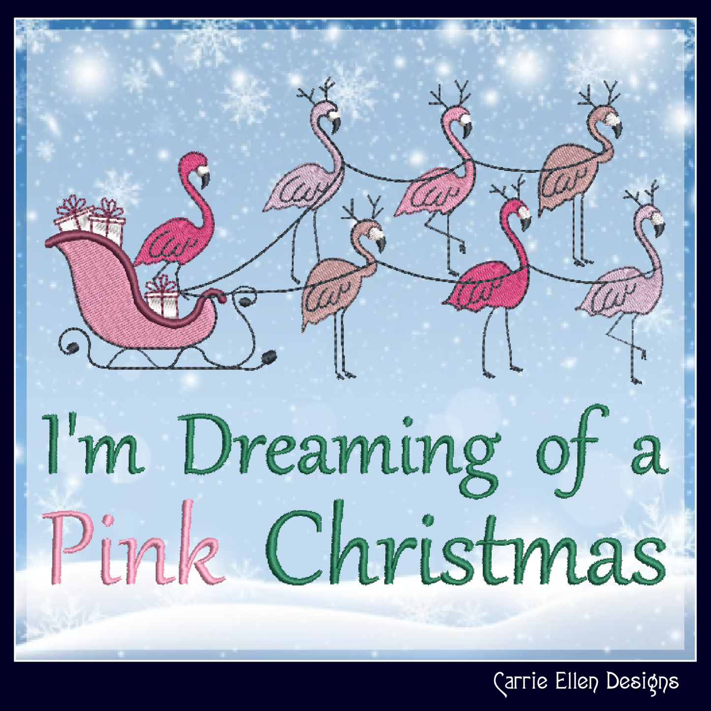 Dreaming of a Pink Christmas Machine Embroidery Design | Flamingo Holiday Saying | Tropical Christmas Embroidery | 6 Sizes (0862)