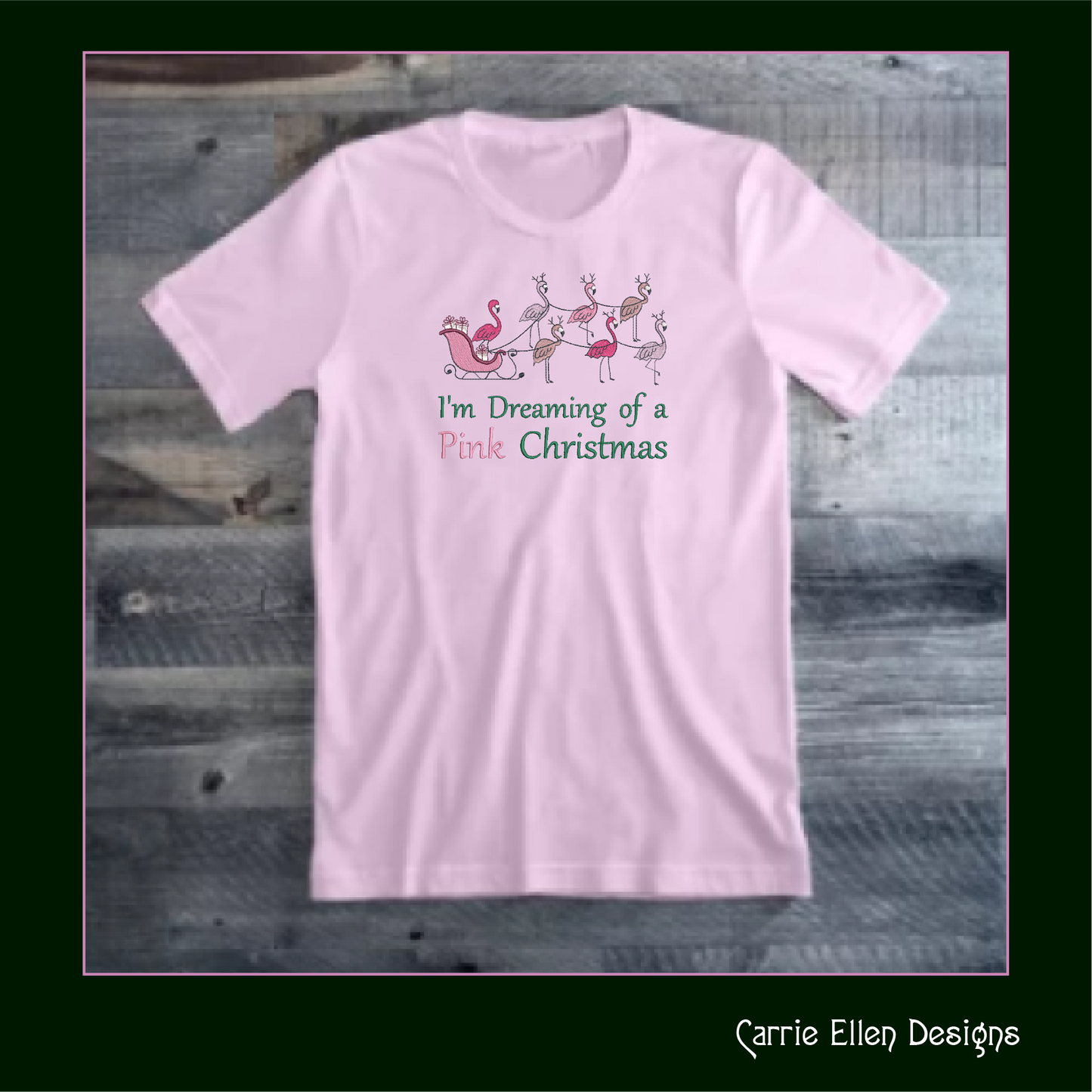 Dreaming of a Pink Christmas Machine Embroidery Design | Flamingo Holiday Saying | Tropical Christmas Embroidery | 6 Sizes (0862)