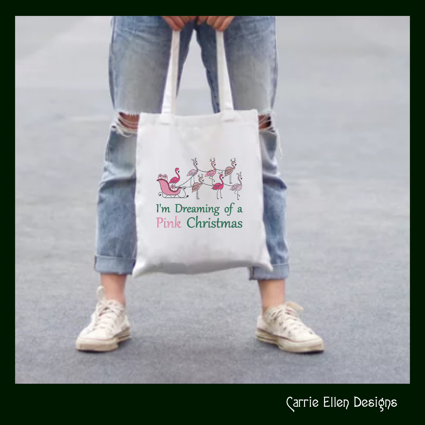 Dreaming of a Pink Christmas Machine Embroidery Design | Flamingo Holiday Saying | Tropical Christmas Embroidery | 6 Sizes (0862)