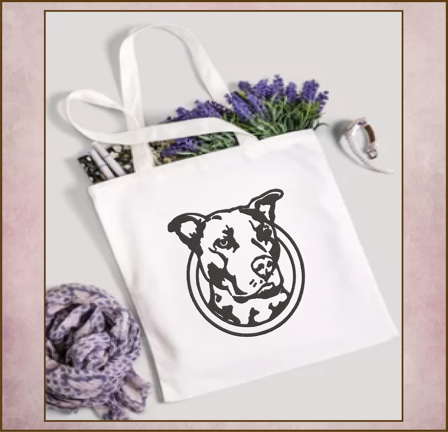 Pitbull Machine Embroidery Design Profile – American Pit Bull Terrier Dog Design, 10 Sizes (0513)