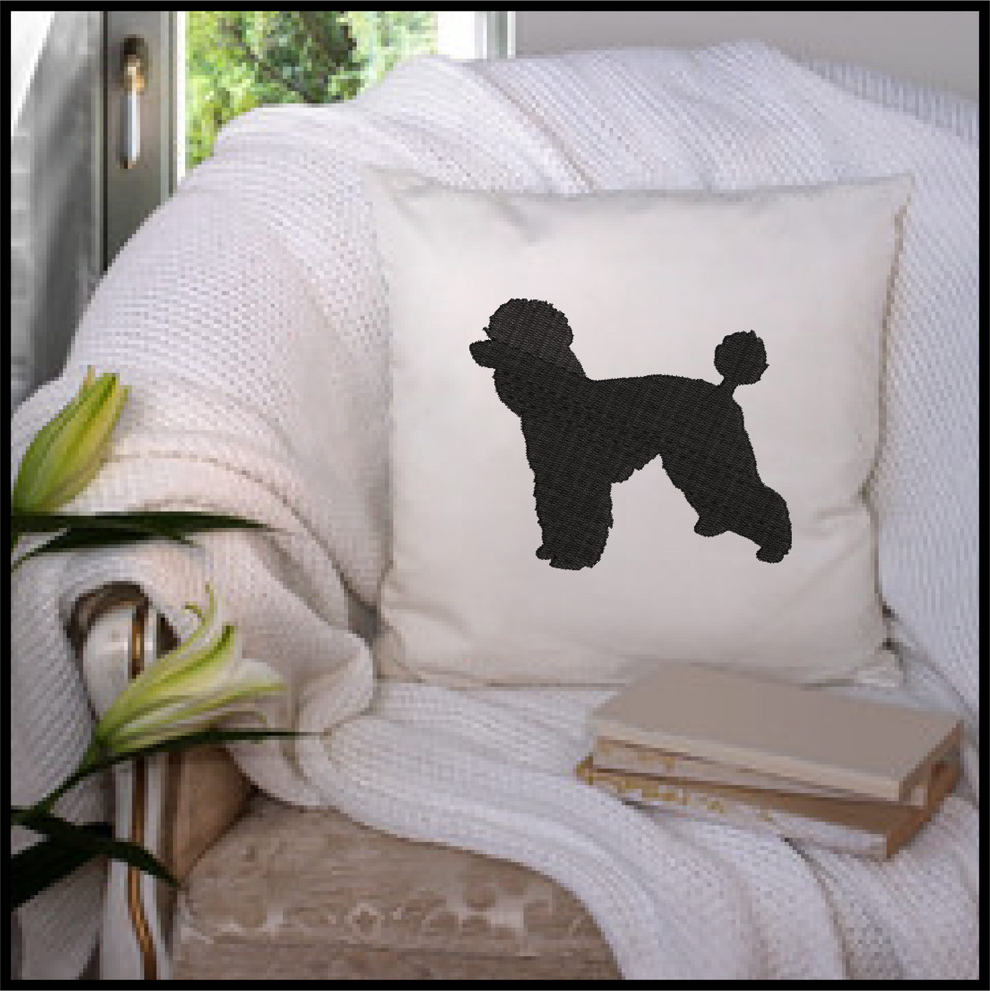 Poodle Silhouette Machine Embroidery Design | Elegant Dog Embroidery Pattern | Animal Embroidery Design | 4 Sizes (0576)