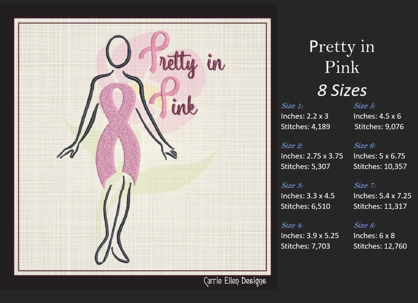 Pretty in Pink Breast Cancer Embroidery Design – Cancer Awareness Support, 8 Sizes (1083)
