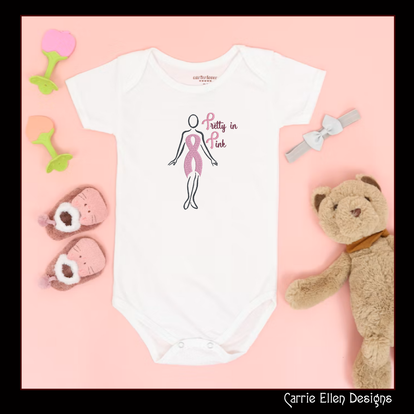 Pretty in Pink Breast Cancer Embroidery Design – Cancer Awareness Support, 8 Sizes (1083)