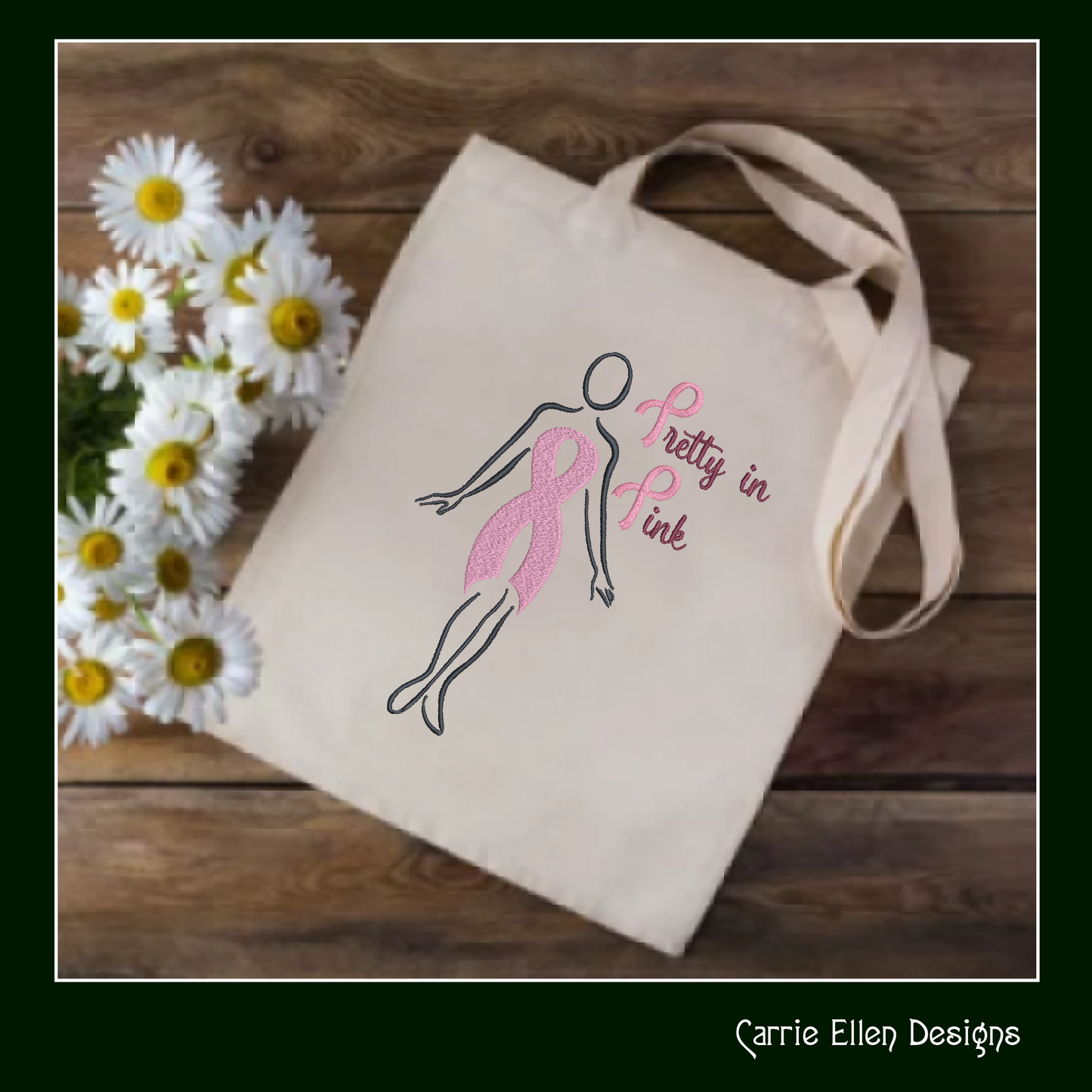 Pretty in Pink Breast Cancer Embroidery Design – Cancer Awareness Support, 8 Sizes (1083)