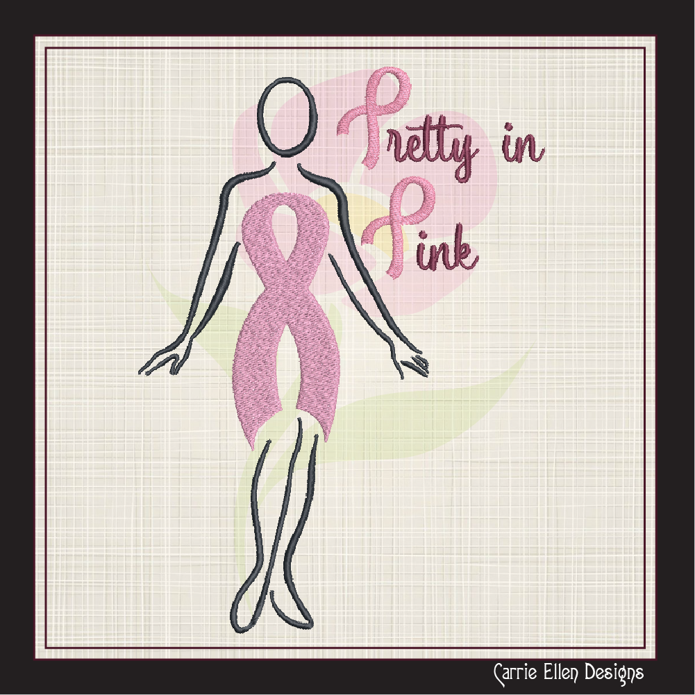 Pretty in Pink Breast Cancer Embroidery Design – Cancer Awareness Support, 8 Sizes (1083)