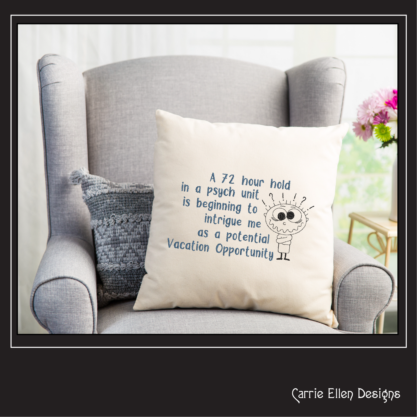 Psych Unit Vacation Machine Embroidery Design | Sarcastic Saying with Stick Figure in Straight Jacket | Funny Cynical Quote | 6 Sizes (1748)