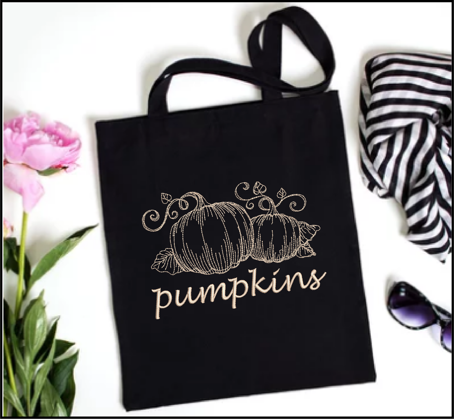 Pumpkin Machine Embroidery Sketch Design | Autumn Fall Garden Fruit Outline | Seasonal Digital Embroidery Drawing | 8 Sizes (0994)