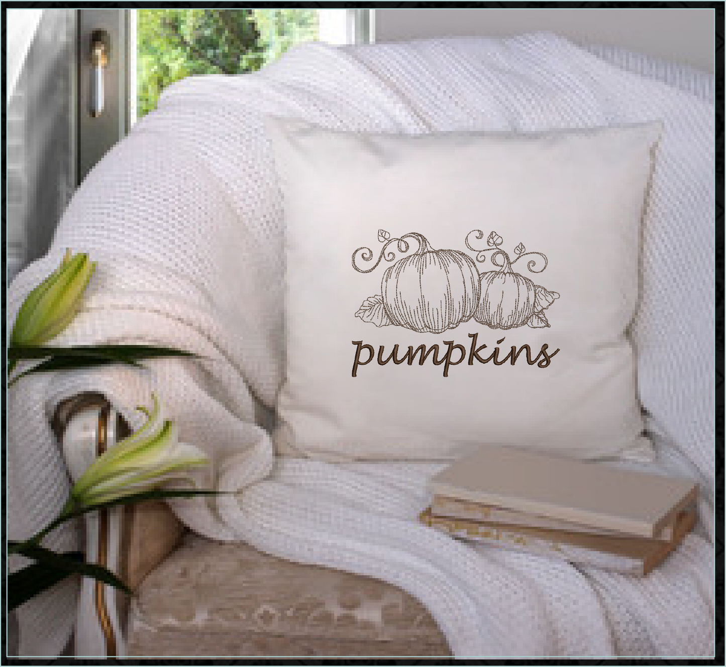 Pumpkin Machine Embroidery Sketch Design | Autumn Fall Garden Fruit Outline | Seasonal Digital Embroidery Drawing | 8 Sizes (0994)