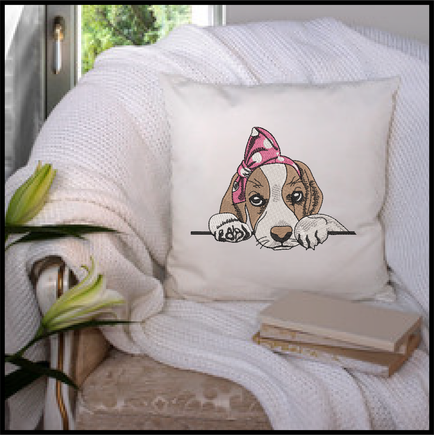 Puppy Machine Embroidery Design | Adorable Pet Dog with Bow Embroidery Pattern | Beagle Puppy Stitch File | 6 Sizes (0519)