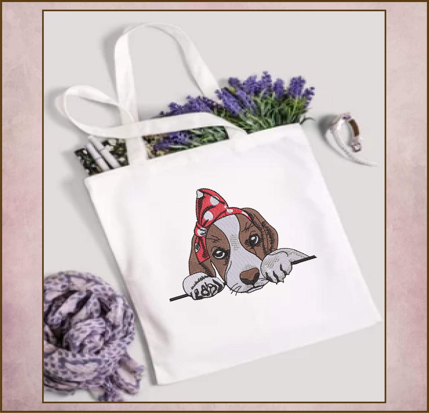 Puppy Machine Embroidery Design | Adorable Pet Dog with Bow Embroidery Pattern | Beagle Puppy Stitch File | 6 Sizes (0519)