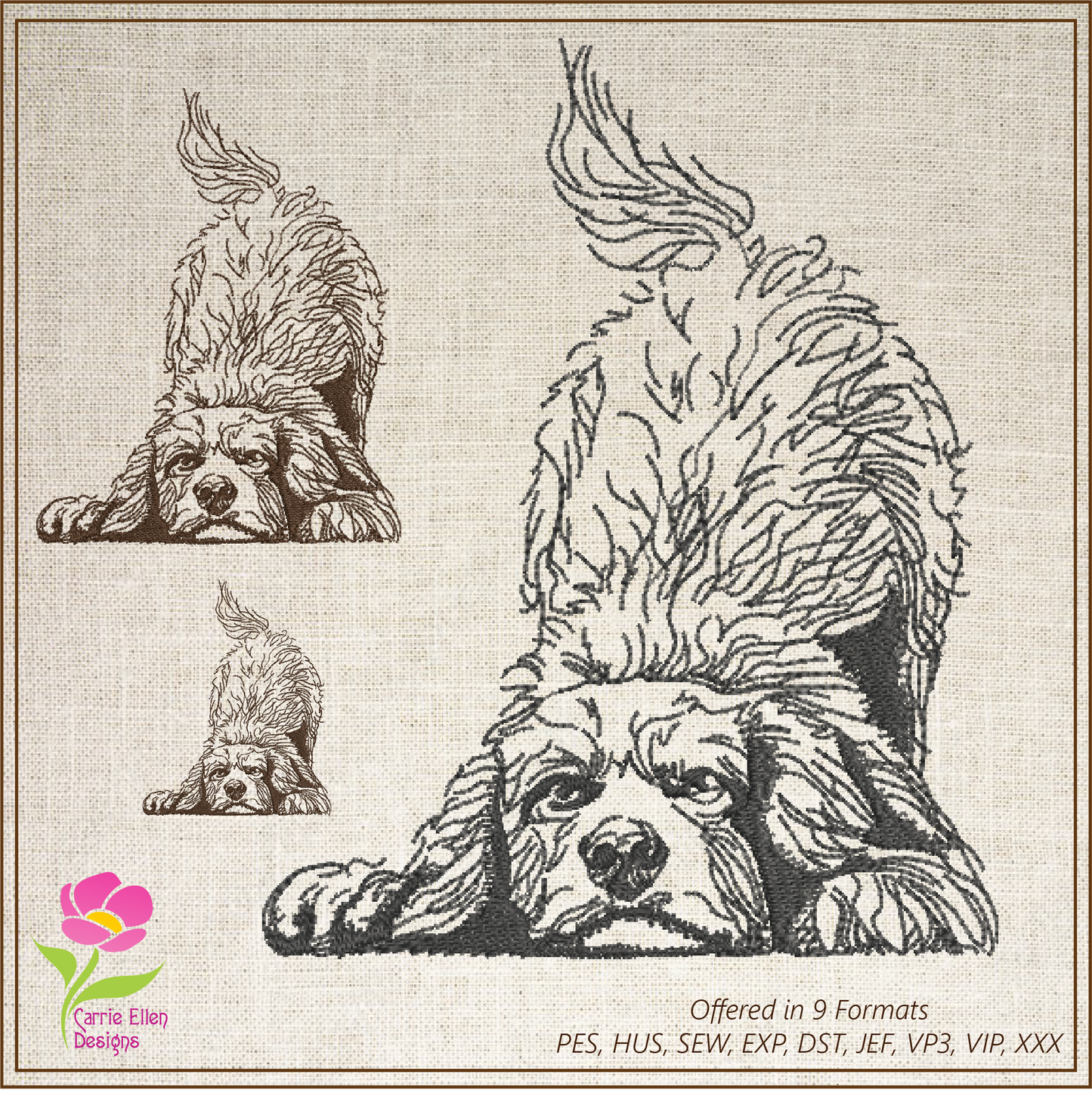 Playful Puppy Machine Embroidery Sketch Design – Dog Line Art, Pet Dog Embroidery Pattern, 6 Size (0515)