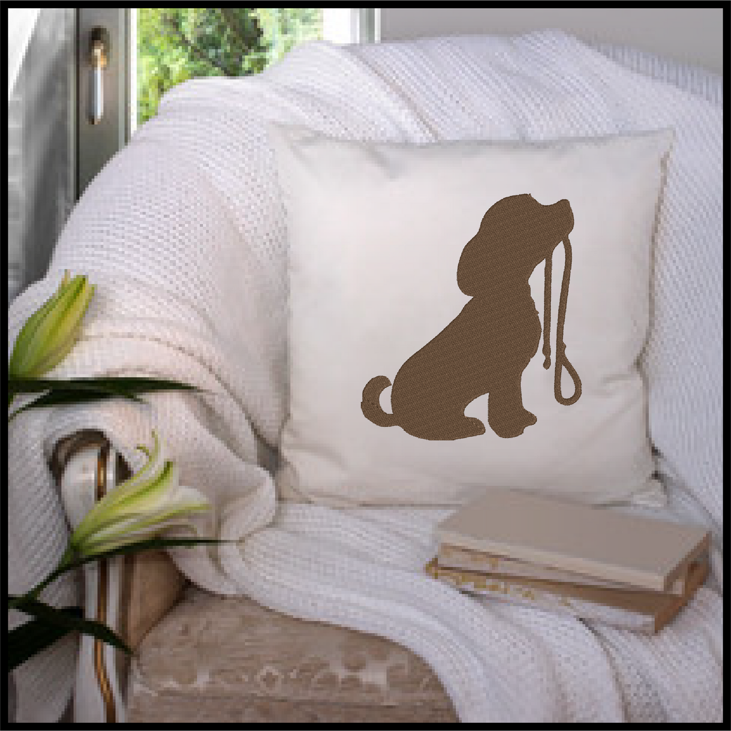 Puppy with Leash Silhouette Machine Embroidery Design | Pet Dog Animal Embroidery Design | 4 Sizes (0581)