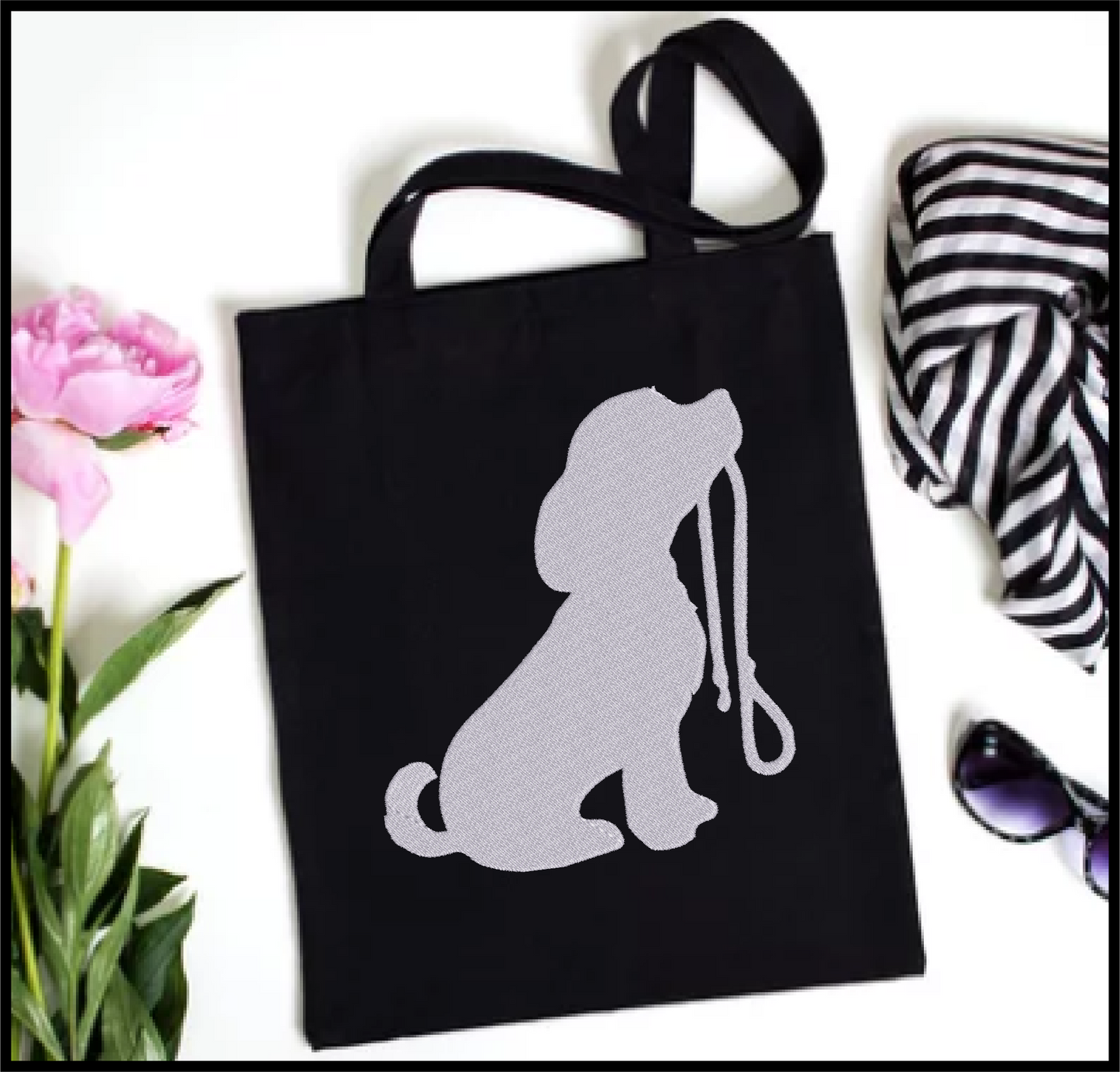 Puppy with Leash Silhouette Machine Embroidery Design | Pet Dog Animal Embroidery Design | 4 Sizes (0581)