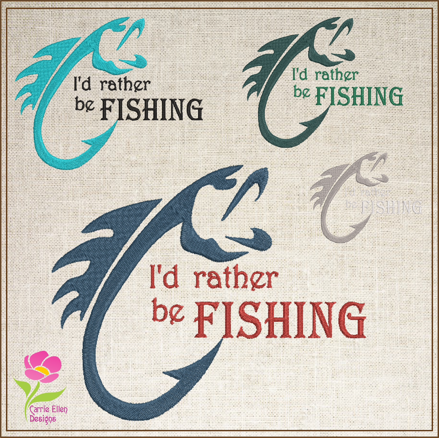 I’d Rather be Fishing Machine Embroidery Design, Sport Fishing Embroidery, Fish and Hook Design, Vocation Design Pattern, 6 Sizes (0495)