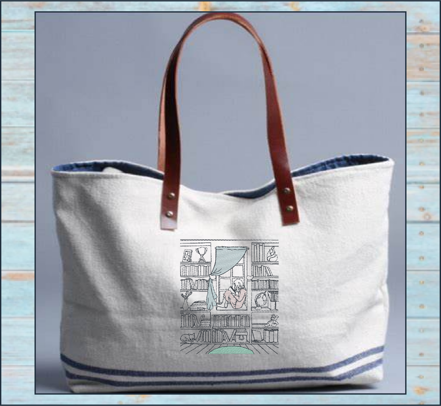 Book Nook Machine Embroidery Design | Girl in Window Reading Embroidery Drawing | Artistic Sketch Design | 8 Sizes (0923)