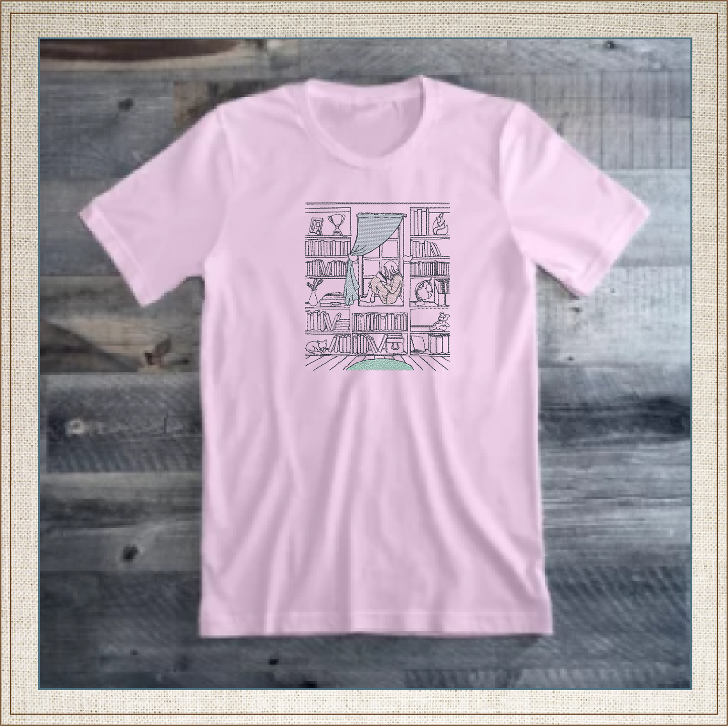 Book Nook Machine Embroidery Design | Girl in Window Reading Embroidery Drawing | Artistic Sketch Design | 8 Sizes (0923)