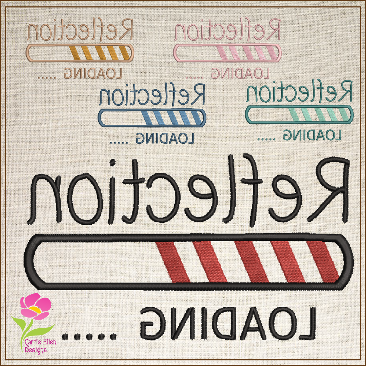 Reflection Loading Machine Embroidery Design | Funny Tech-Inspired Saying | Humorous Mirror Image Embroidery | 6 Sizes (0593)