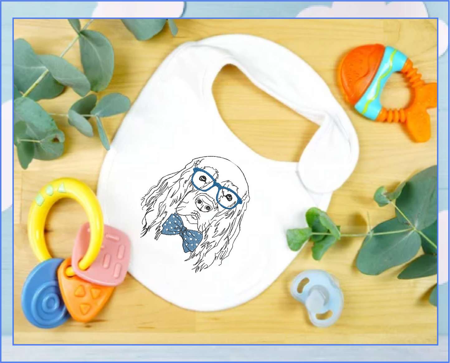 Retriever With Glasses Machine Embroidery Design | Cocker Spaniel Dog Wearing Glasses and Bow Tie | Cute Pet Embroidery Design | 8 Sizes (0801)