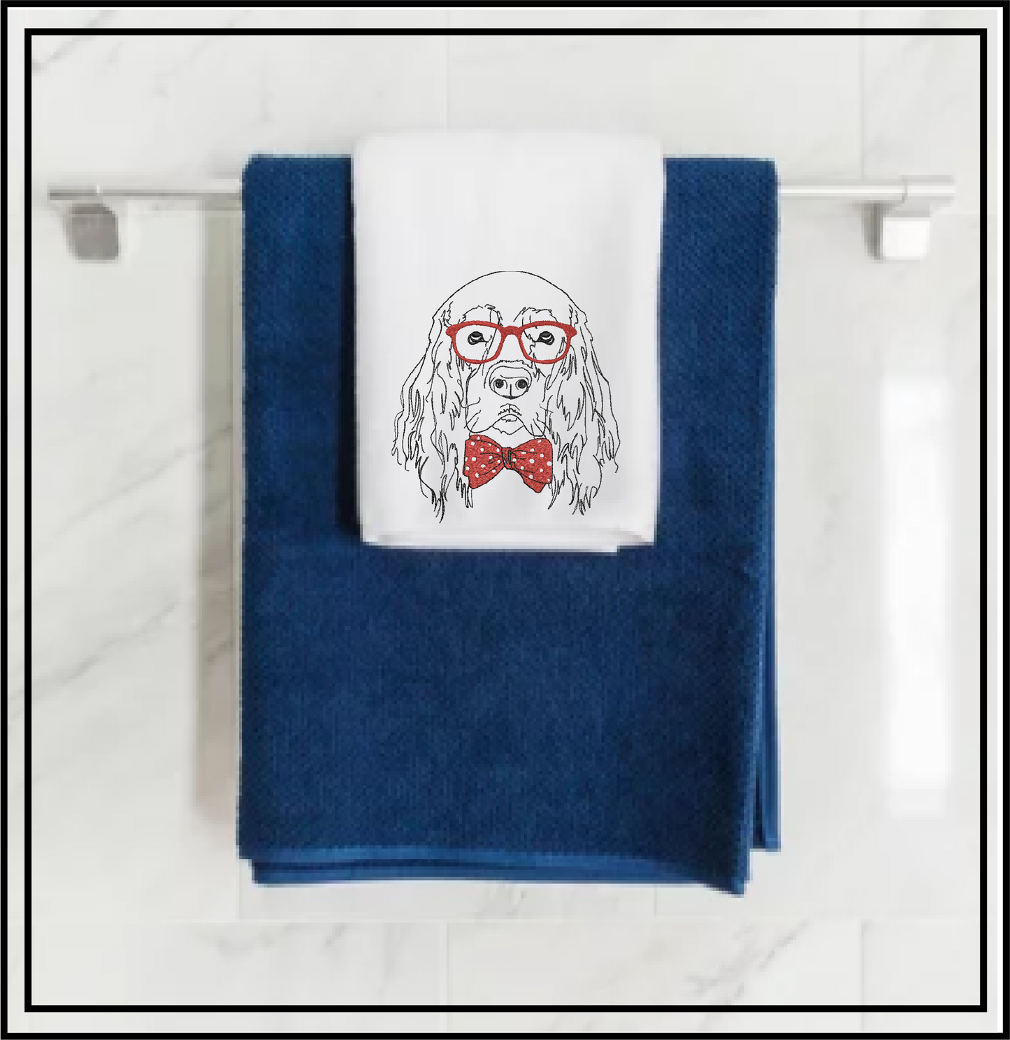 Retriever With Glasses Machine Embroidery Design | Cocker Spaniel Dog Wearing Glasses and Bow Tie | Cute Pet Embroidery Design | 8 Sizes (0801)