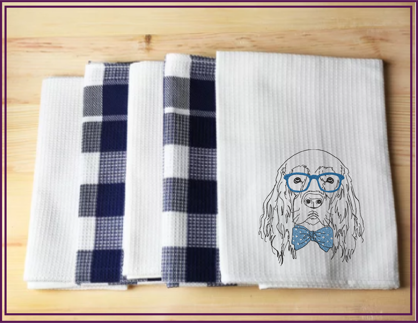Retriever With Glasses Machine Embroidery Design | Cocker Spaniel Dog Wearing Glasses and Bow Tie | Cute Pet Embroidery Design | 8 Sizes (0801)