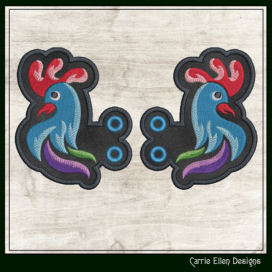 Rooster ITH Embroidery Design – Colorful Farm Bird Shoe Wings (4x4 & 5x7 Hoops) 2314