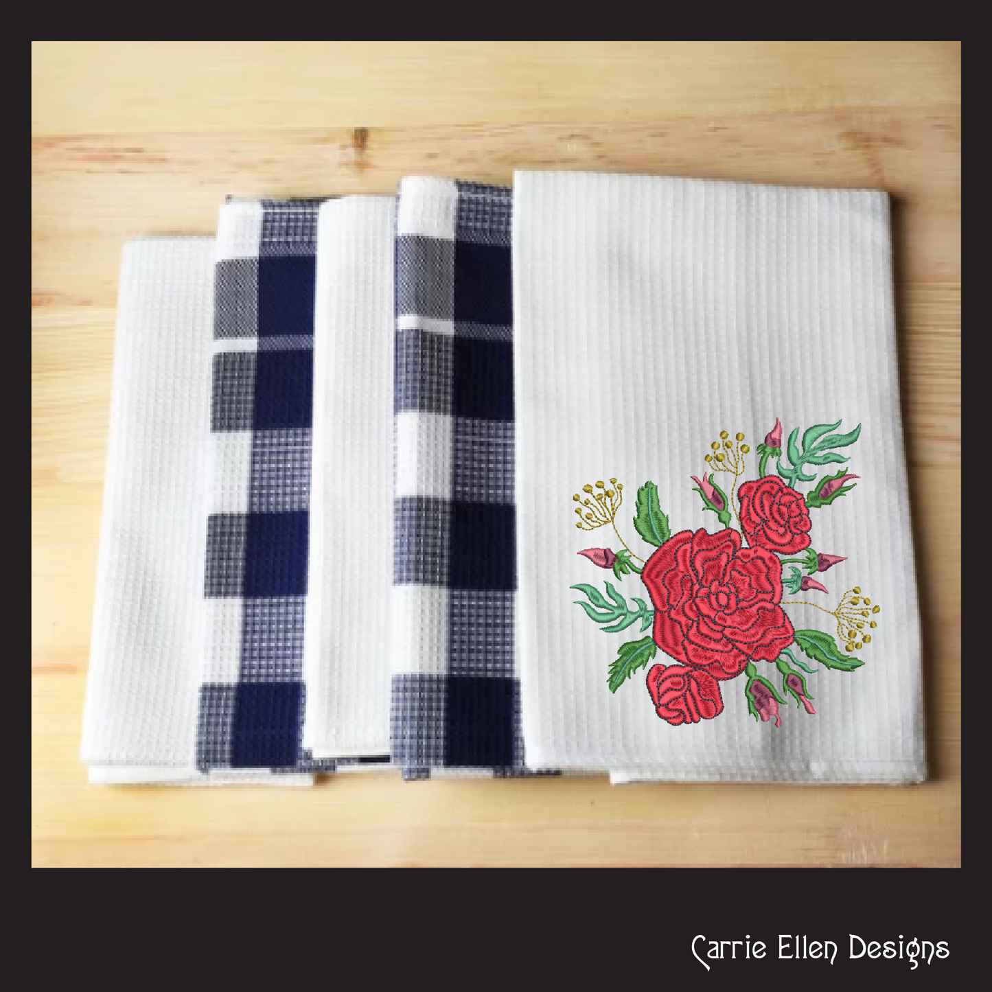 Roses Machine Embroidery Design – Red Floral Bouquet, Garden Flowers Pattern, 6 Sizes (1034)