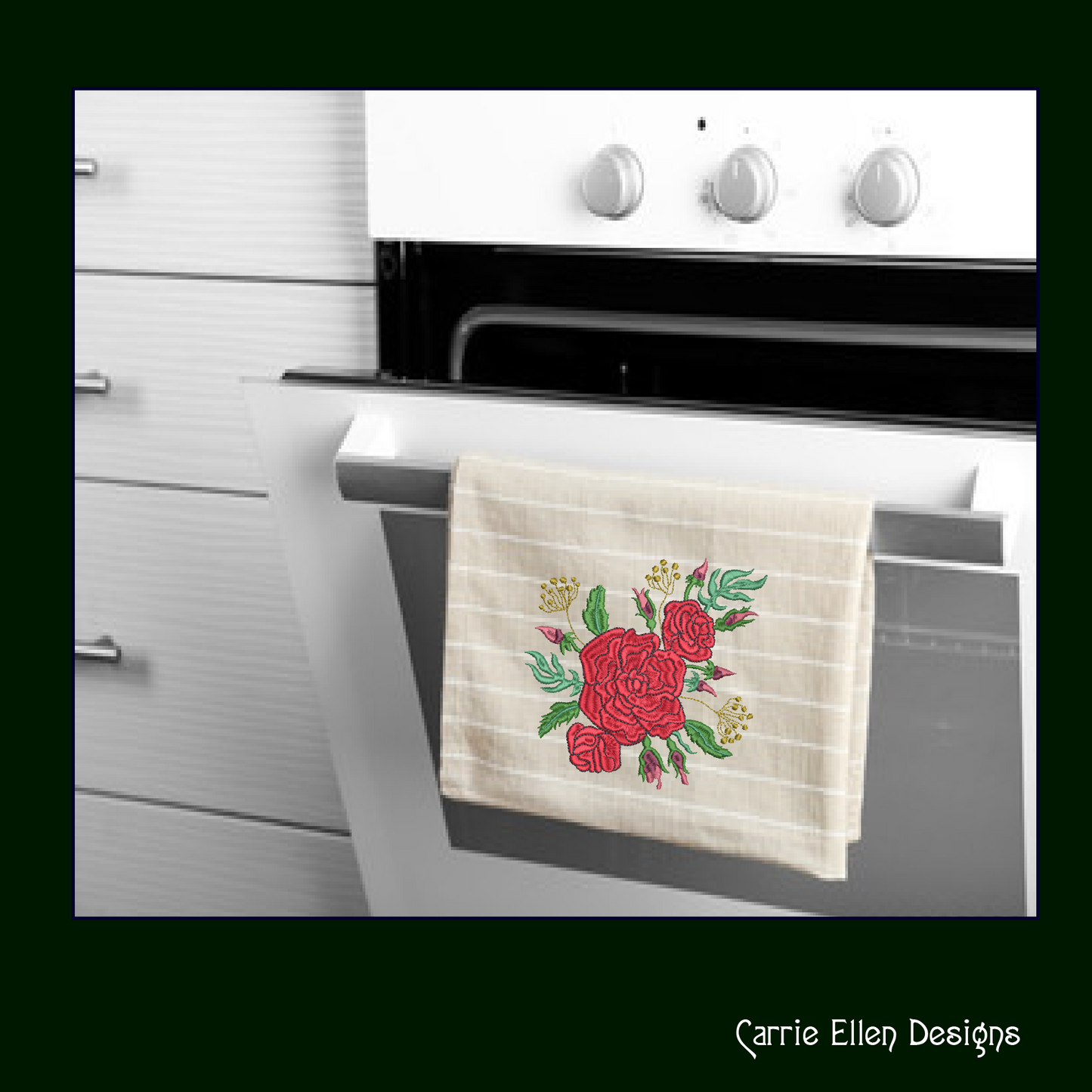 Roses Machine Embroidery Design – Red Floral Bouquet, Garden Flowers Pattern, 6 Sizes (1034)